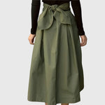 Load image into Gallery viewer, Women's Green Midi Skirt High Waist a Line Pleated Wrap Front Casual Style