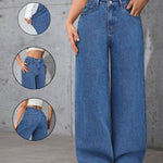 Load image into Gallery viewer, Relaxed Blue Wide Leg Jeans for Women with High Waist Flowing Loose Fit Denim Style