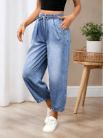 Load image into Gallery viewer, Women's Relaxed Light Blue Barrel Jeans High Waist Cinched Ankle