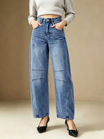 Load image into Gallery viewer, Women's Relaxed Blue Barrel Jeans High Waist Seam Detail