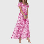 Load image into Gallery viewer, Women's Floral Maxi Dress V Neck Flutter Sleeve Flowing Chiffon Boho Style