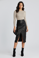 Load image into Gallery viewer, Women's Midi Skirt High Waist Faux Leather Wrap Front Split Fitted Casual Style