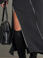Load image into Gallery viewer, Women's Dark Grey Turtleneck Two Piece Set Zipper Pocket Skirt