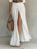 Load image into Gallery viewer, Women's Maxi Dress Collared Button Front Long Sleeve Side Slit Bohemian Style