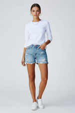 Load image into Gallery viewer, Women's Blue Denim Shorts Distressed Cuffed Hem Style