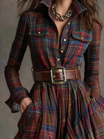 Load image into Gallery viewer, Women's Plaid Maxi Shirt Dress Belted Flowing Style