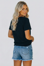 Load image into Gallery viewer, Women's Dark Blue Denim Shorts Distressed Frayed Hem Style