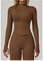 Load image into Gallery viewer, Seamless Contour Yoga Top With Zippered Long Sleeve