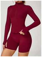 Load image into Gallery viewer, Seamless Contour Yoga Top With Zippered Long Sleeve