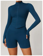 Load image into Gallery viewer, Seamless Contour Yoga Top With Zippered Long Sleeve