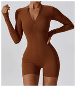 Load image into Gallery viewer, Zippered Long Sleeve Contour Yoga Jumpsuit Performance