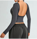 Load image into Gallery viewer, Soft Backless Sculpted Athleisure Crop Top With Sleeves