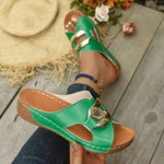 Load image into Gallery viewer, Comfortable Orthopedic Sandals for Women with Gold Metal Bar Cutout Wedge Heel Slip On Open Toe Style
