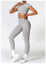 Load image into Gallery viewer, Seamless Sculpted Yoga Core Set Leggings Ribbed Contour