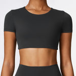 Load image into Gallery viewer, Seamless Contour Fit Yoga Crop Top Light Weight Nylon Knit