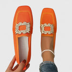 Load image into Gallery viewer, Women's Mules Rhinestone Buckle Square Toe Slip On Style