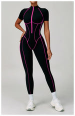 Load image into Gallery viewer, Contoured Zippered Performance Yoga Jumpsuit Nylon Knit
