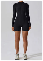 Load image into Gallery viewer, Zippered Long Sleeve Contour Yoga Jumpsuit Performance