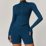 Load image into Gallery viewer, Seamless Contour Yoga Top With Zippered Long Sleeve