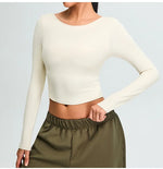 Load image into Gallery viewer, Soft Backless Sculpted Athleisure Crop Top With Sleeves