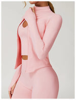 Load image into Gallery viewer, Seamless Contour Yoga Top With Zippered Long Sleeve