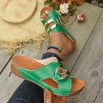 Load image into Gallery viewer, Comfortable Orthopedic Sandals for Women with Gold Metal Bar Cutout Wedge Heel Slip On Open Toe Style