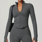 Load image into Gallery viewer, Seamless Contour Yoga Top With Zippered Long Sleeve