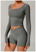 Load image into Gallery viewer, Performance Contour Knit Long Sleeve Yoga Top Nylon Spandex