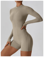 Load image into Gallery viewer, Zippered Long Sleeve Contour Yoga Jumpsuit Performance