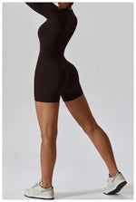 Load image into Gallery viewer, Zippered Long Sleeve Contour Yoga Jumpsuit Performance
