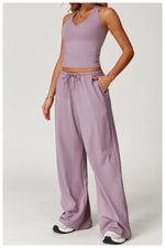Load image into Gallery viewer, Breathable Contour Drawstring Wide Leg Athletic Pants