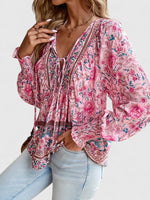 Load image into Gallery viewer, Women's Floral Long Sleeve Boho Peasant Top