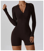 Load image into Gallery viewer, Zippered Long Sleeve Contour Yoga Jumpsuit Performance