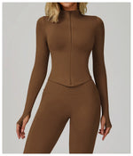 Load image into Gallery viewer, Seamless Contour Yoga Top With Zippered Long Sleeve
