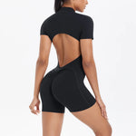 Load image into Gallery viewer, Light Weight Zippered Short Sleeve Jumpsuit Nylon Fabric