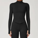 Load image into Gallery viewer, Seamless Contour Yoga Top With Zippered Long Sleeve