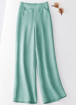 Load image into Gallery viewer, Women's Linen Wide Leg Pants Half Elastic High Waist Button Front Pocket Casual Style