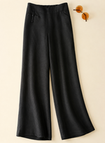 Load image into Gallery viewer, Women's Linen Wide Leg Pants Half Elastic High Waist Button Front Pocket Casual Style