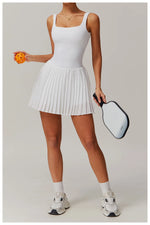 Load image into Gallery viewer, Luxurious Contoured Yoga Jumpsuit With Pleated Skirt Set