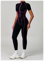 Load image into Gallery viewer, Contoured Zippered Performance Yoga Jumpsuit Nylon Knit