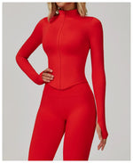 Load image into Gallery viewer, Seamless Contour Yoga Top With Zippered Long Sleeve