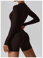 Load image into Gallery viewer, Zippered Long Sleeve Contour Yoga Jumpsuit Performance