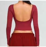 Load image into Gallery viewer, Soft Backless Sculpted Athleisure Crop Top With Sleeves
