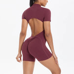 Load image into Gallery viewer, Light Weight Zippered Short Sleeve Jumpsuit Nylon Fabric