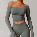 Load image into Gallery viewer, Performance Contour Knit Long Sleeve Yoga Top Nylon Spandex