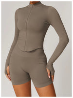 Load image into Gallery viewer, Seamless Contour Yoga Top With Zippered Long Sleeve