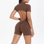 Load image into Gallery viewer, Light Weight Zippered Short Sleeve Jumpsuit Nylon Fabric