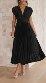 Load image into Gallery viewer, Women's Pleated Maxi Dress Deep V-Neck Sleeveless Accordion Pleat Formal Wedding Guest Style