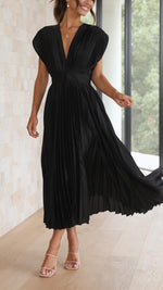 Load image into Gallery viewer, Women's Pleated Maxi Dress Deep V-Neck Sleeveless Accordion Pleat Formal Wedding Guest Style