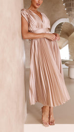 Load image into Gallery viewer, Women's Pleated Maxi Dress Deep V-Neck Sleeveless Accordion Pleat Formal Wedding Guest Style